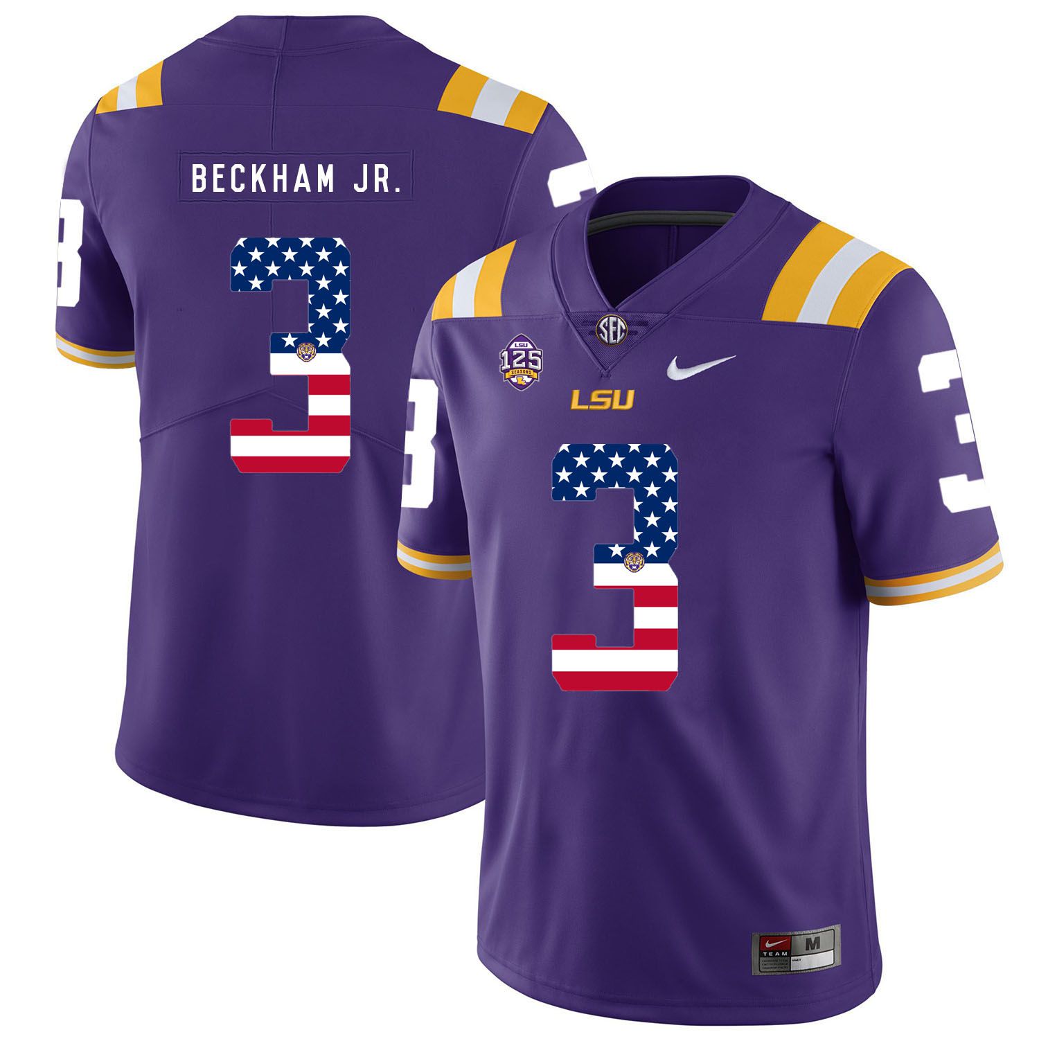 Men LSU Tigers #3 Beckham jr Purple Flag Customized NCAA Jerseys->customized ncaa jersey->Custom Jersey